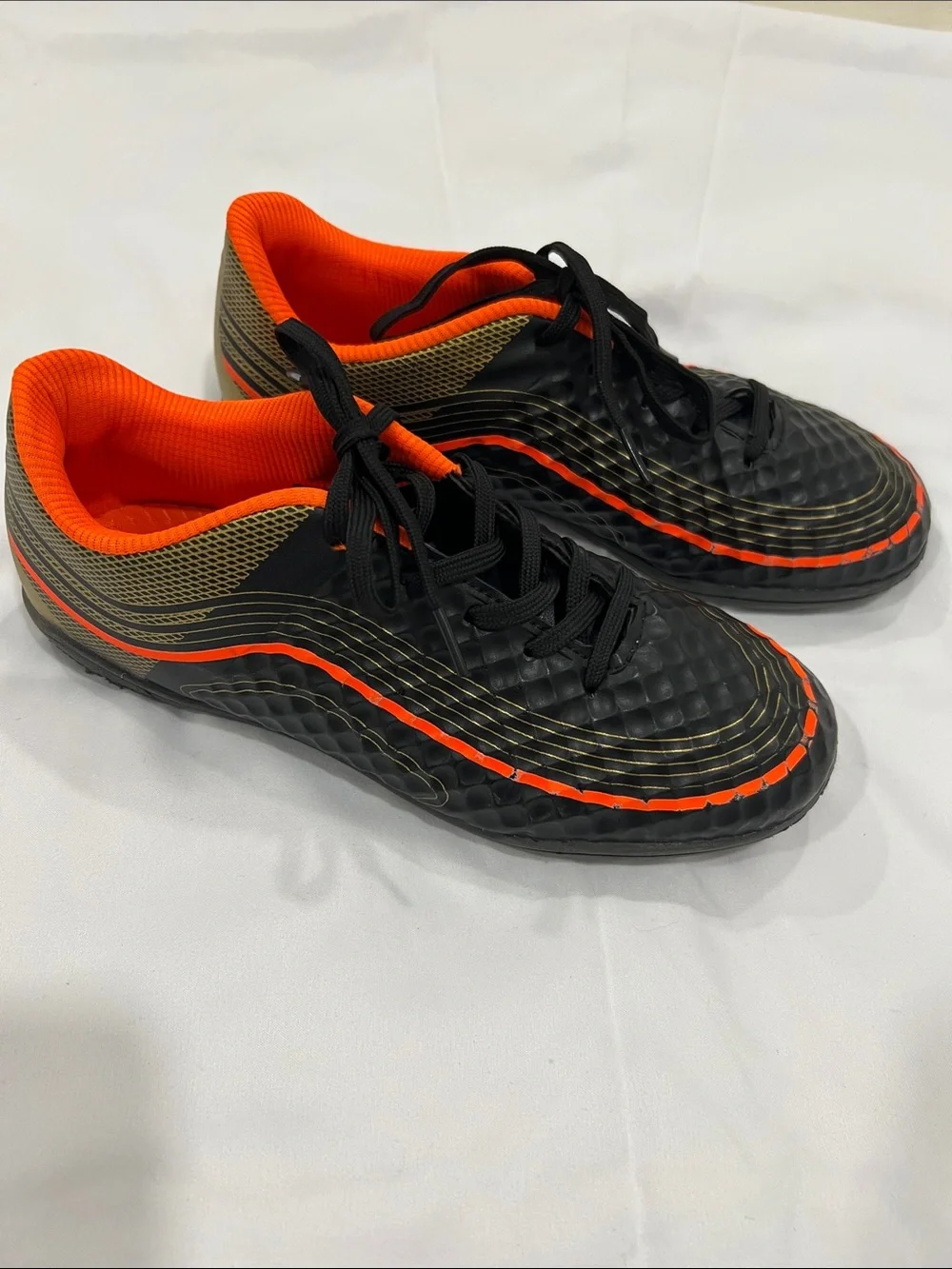 Hawkwell Black & Orange Kids Indoor Soccer Sneakers
